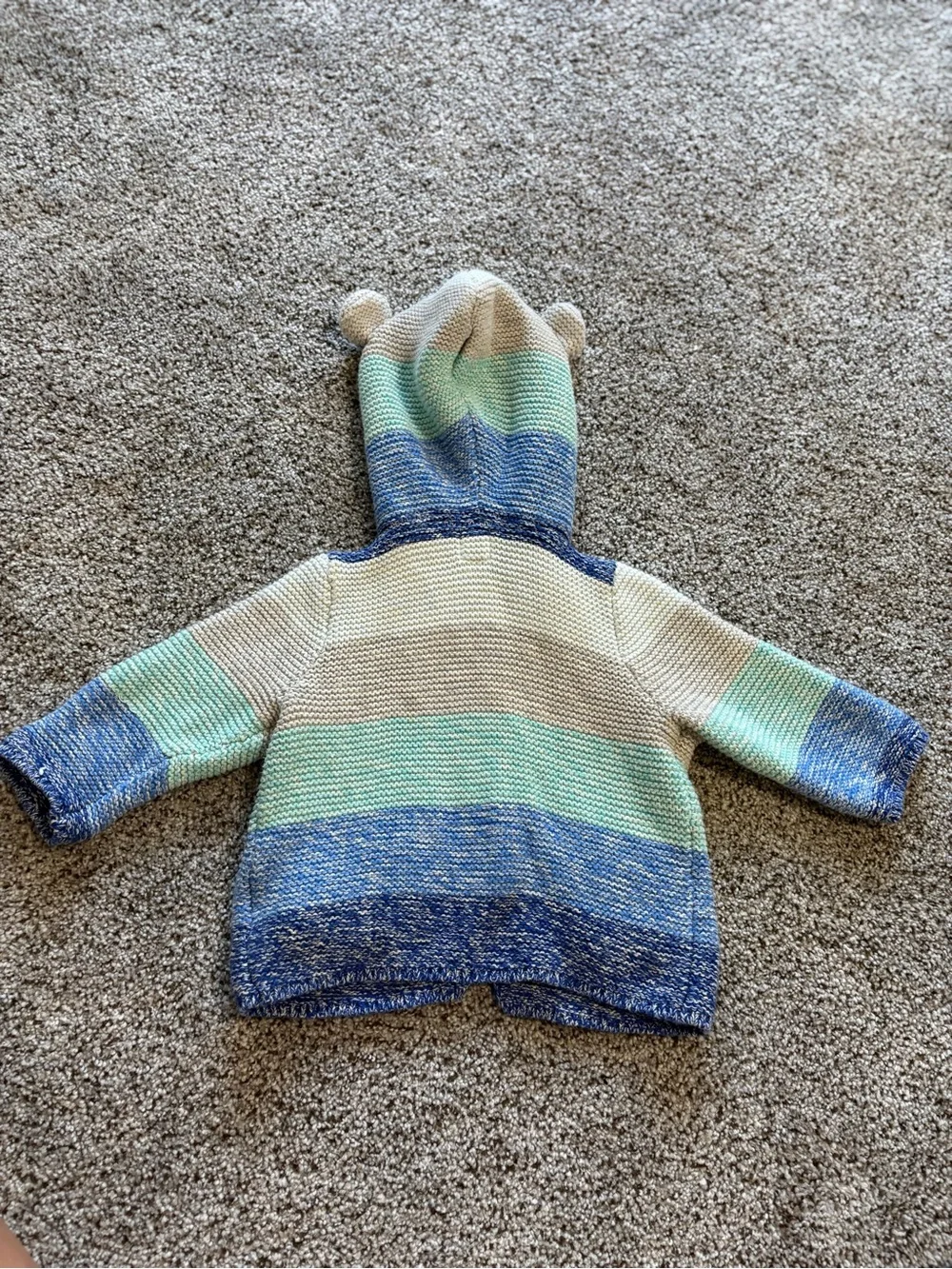 GAP 100% Cotton Striped Hooded Knit Cardigan - Blue, Mint & Cream